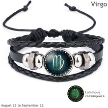 Load image into Gallery viewer, Luminous Leather Men&#39;s &amp; Women&#39;s Bracelet 12 Constellation Charm - MomProStore 