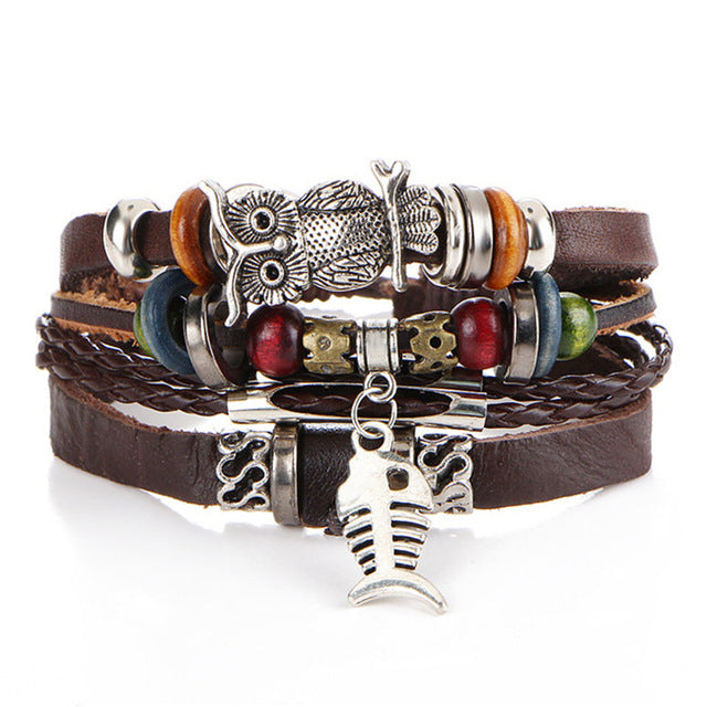 Fish Eye Vintage Punk Multi layer Leather Bracelet charm 2pcs. - MomProStore 