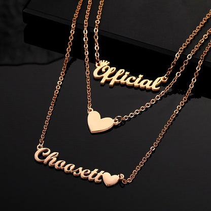 Custom Personalized Name Necklace Stainless Steel Multilayer Name with Crown Necklaces