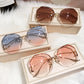 Fashion Tea Gradient Sunglasses Trimmed Lens Metal Curved  UV400