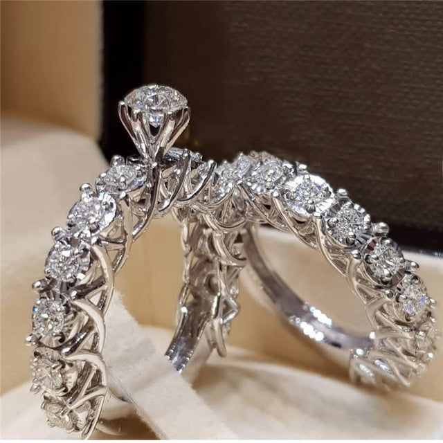 2Pcs Bridal Set Elegant rings for Women Sliver