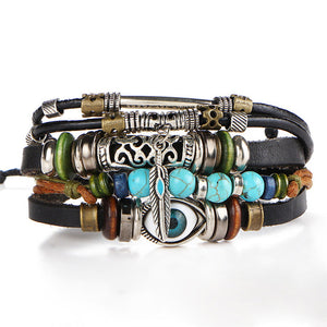 Fish Eye Vintage Punk Multi layer Leather Bracelet charm 2pcs. - MomProStore 