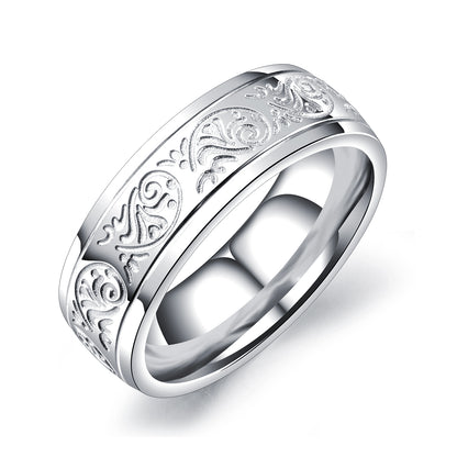 Men Vintage pattern titanium steel ring