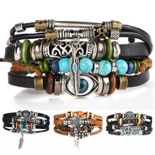 Load image into Gallery viewer, Fish Eye Vintage Punk Multi layer Leather Bracelet charm 2pcs. - MomProStore 