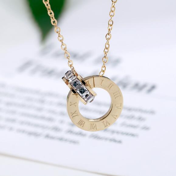 Roman Numerical Necklaces Two Circle Austrian Crystal Love Pendant - MomProStore 