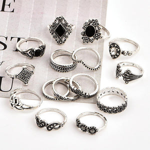 Anniversary Bohemian Retro Crystal Silver 15Pcs Ring set - MomProStore 