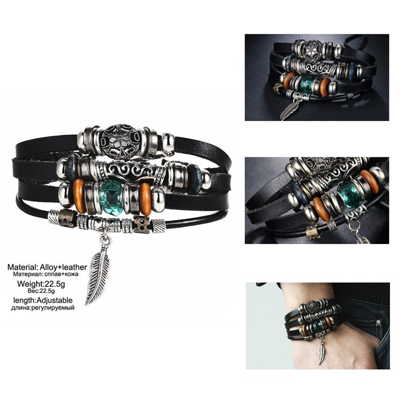 Fish Eye Vintage Punk Multi layer Leather Bracelet charm 2pcs. - MomProStore 