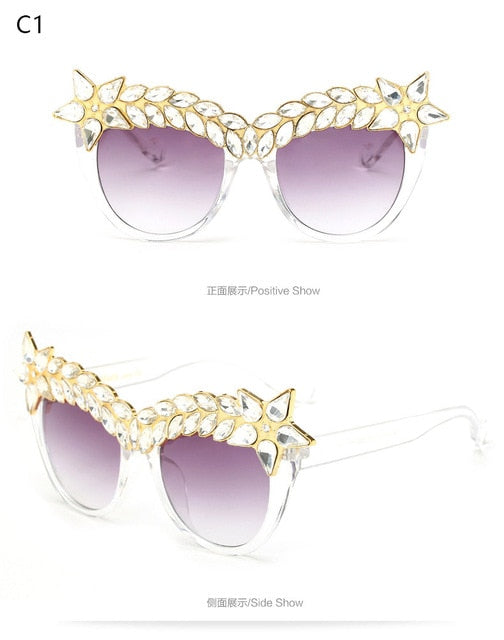 Oversized Luxury Cat Eye Diamond Sunglasses Rhinestone Bling Shades