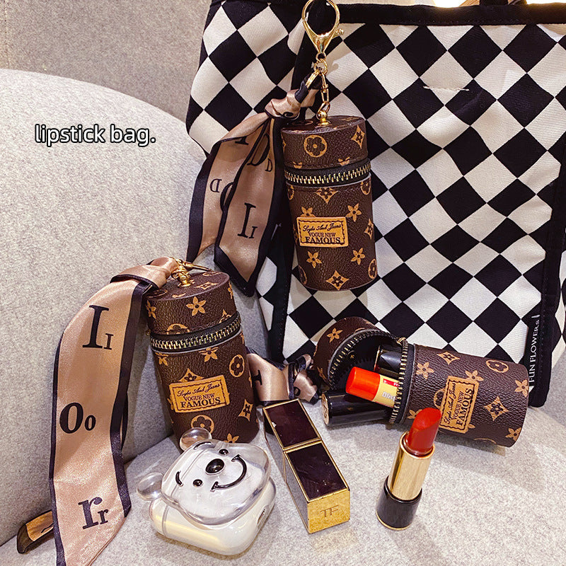 Fashion Silk Scarf Bucket Keychain - Mini Storage Bag