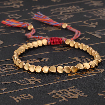 Handmade Tibetan Braided Cotton Copper Beads Bracelets