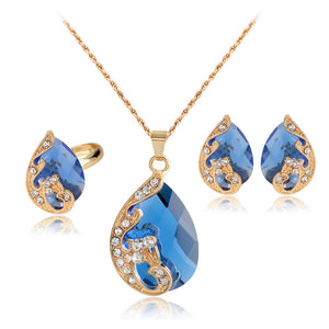 14K Plated Birthday Stones Drop Necklace Earrings Ring Set