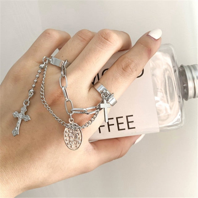 Punk Cool Hip Pop Rings Multi-layer Adjustable Chain