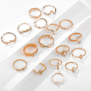 Tocona Boho 17pcs/sets Luxury Clear Crystal Stone Wedding Ring