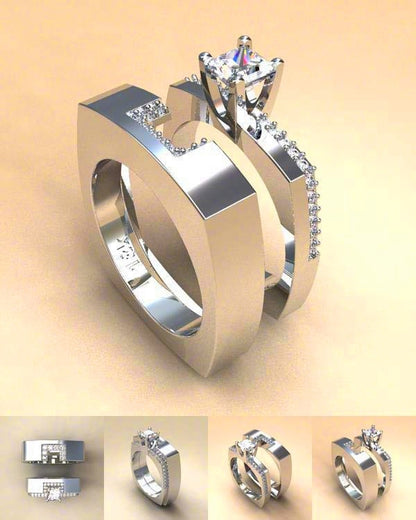 Zircon Stone Bridal Ring Set Crystal Silver Color