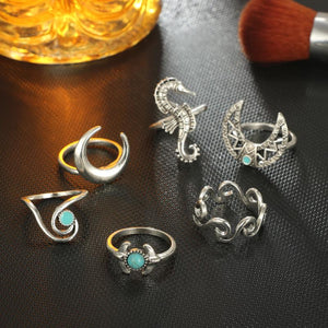 6pcs Set Bohemia Silver Knuckle Finger Midi Rings - MomProStore 