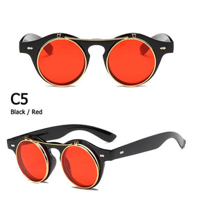 Round SteamPunk Flip Up Sunglasses Double Layer Clamshell