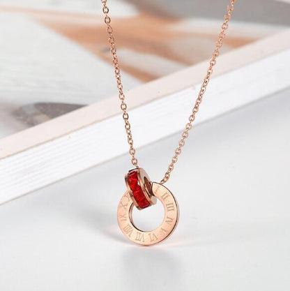 Roman Numerical Necklaces Two Circle Austrian Crystal Love Pendant - MomProStore 
