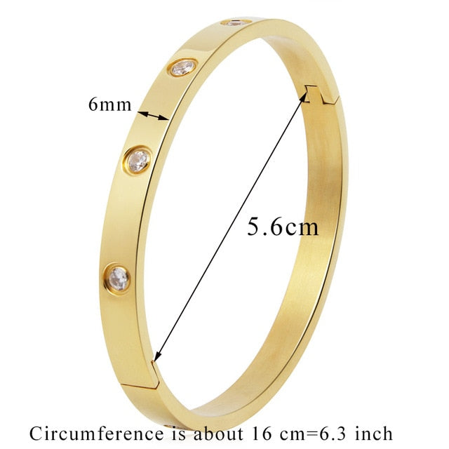 Stainless Steel Bangles Cubic Zirconia Golden Jewelry Gifts