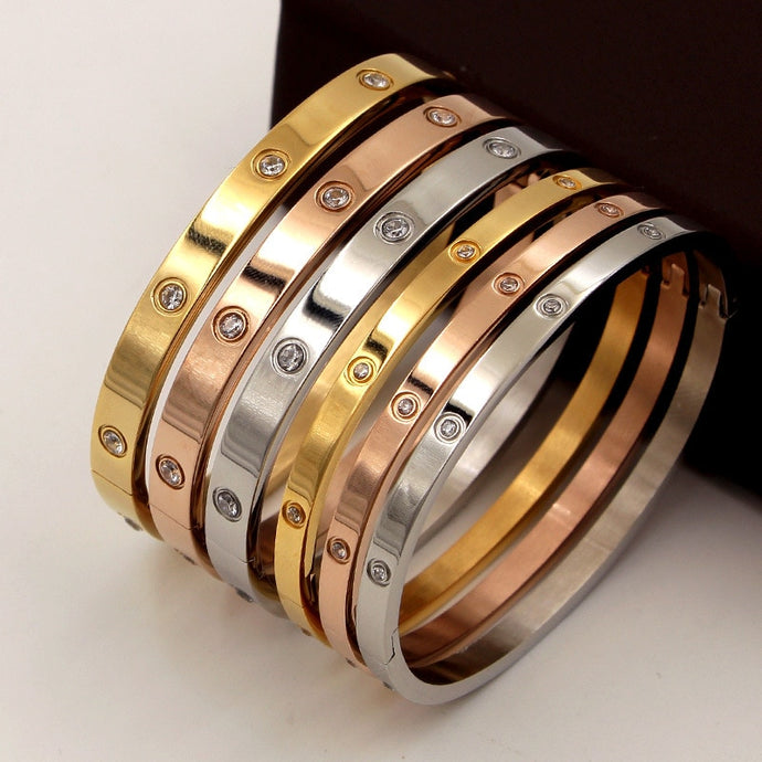 Stainless Steel Bangles Cubic Zirconia Golden Jewelry Gifts