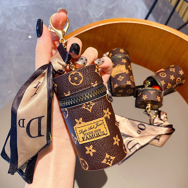 Fashion Silk Scarf Bucket Keychain - Mini Storage Bag