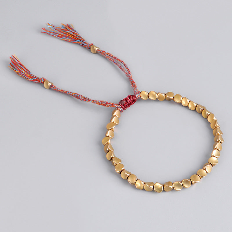 Handmade Tibetan Braided Cotton Copper Beads Bracelets