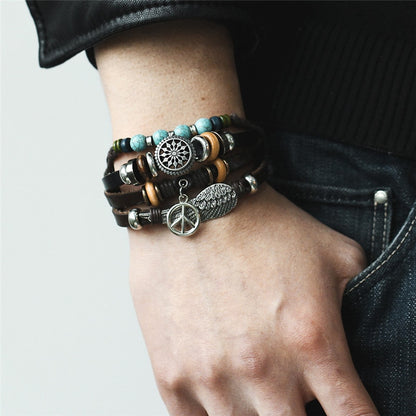Fish Eye Vintage Punk Multi layer Leather Bracelet charm 2pcs. - MomProStore 