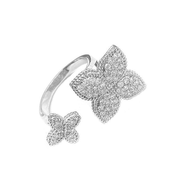 Adjustable Ring Four Leaf Clover Silver Color Luxury Women Rings