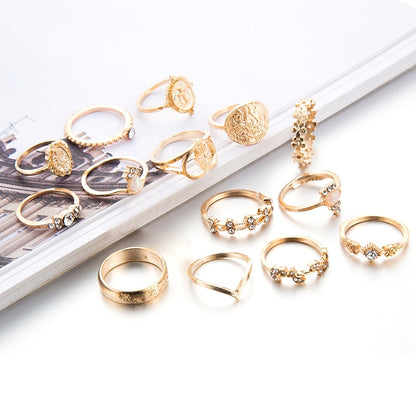 Tocona 15 Pcs/set Boho Virgin Mary Gold Rings