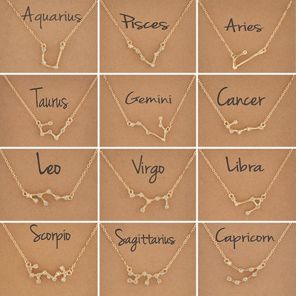 Zodiac necklaces with crystal charm for women