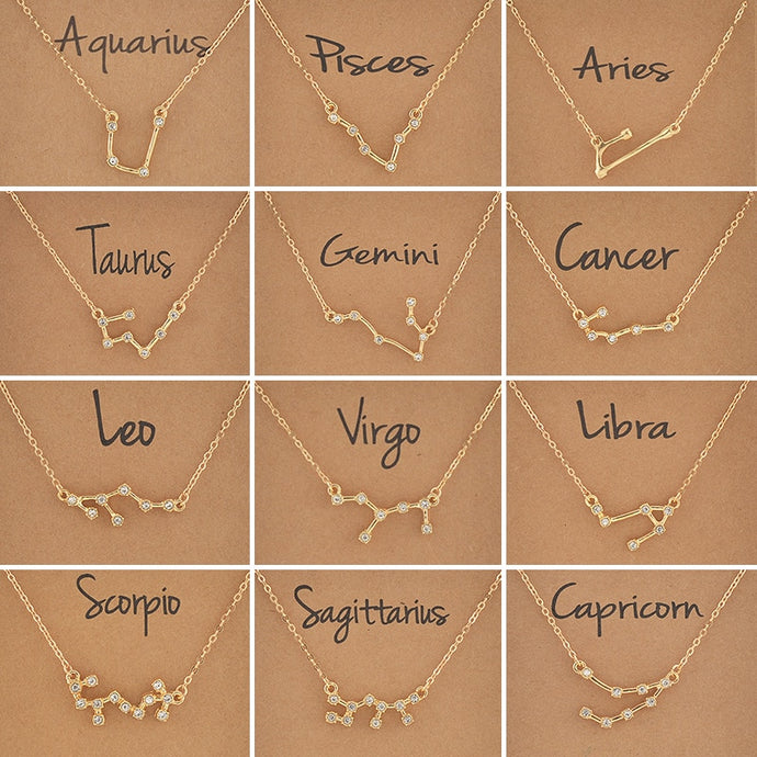 Zodiac necklaces with crystal charm for women