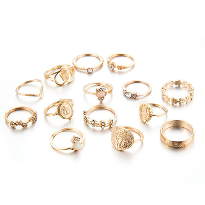 Tocona 15 Pcs/set Boho Virgin Mary Gold Rings