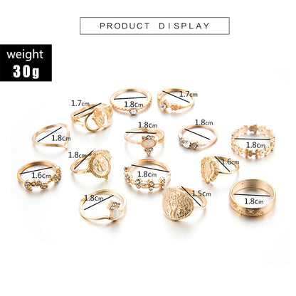 Tocona 15 Pcs/set Boho Virgin Mary Gold Rings