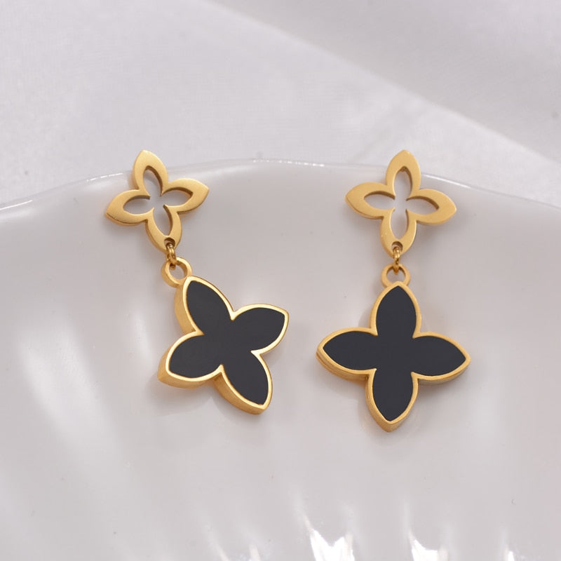 Four Leaf Clover Stud Earrings Stainless Steel Gold/Silver Color