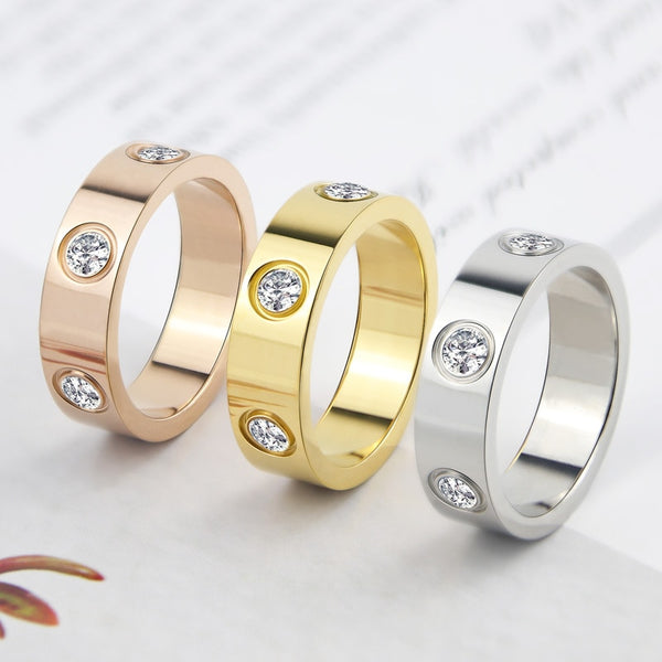 Crystal Ring Stainless Steel Rose Gold Love Ring