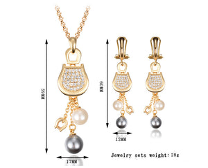 18k Gold Plated Necklace Earring Pearl Set