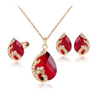 14K Plated Birthday Stones Drop Necklace Earrings Ring Set