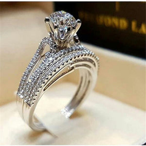 2Pcs Bridal Set Elegant rings for Women Sliver