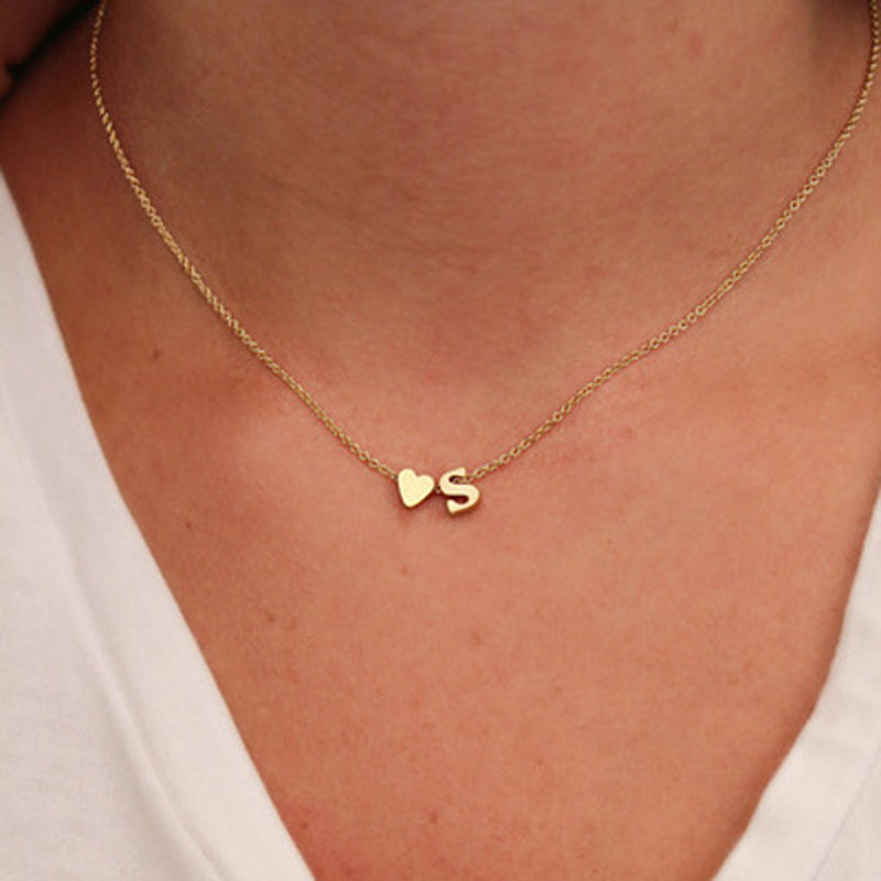 Tiny Heart Dainty Initial Necklace Letter Name Choker Necklace