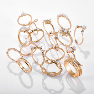 Tocona Boho 17pcs/sets Luxury Clear Crystal Stone Wedding Ring