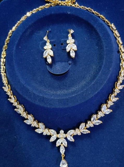 Cubic Zircon Stud Earrings & Necklace Gift