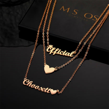 Custom Personalized Name Necklace Stainless Steel Multilayer Name with Crown Necklaces