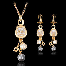 Load image into Gallery viewer, 18k Gold Plated Necklace Earring Pearl Set