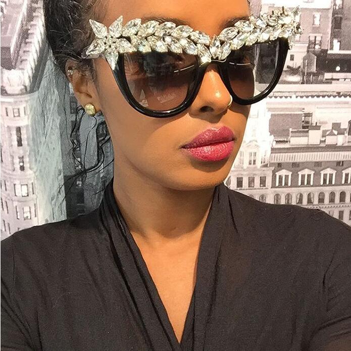 Oversized Luxury Cat Eye Diamond Sunglasses Rhinestone Bling Shades
