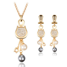 Load image into Gallery viewer, 18k Gold Plated Necklace Earring Pearl Set