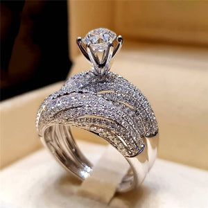 2Pcs Bridal Set Elegant rings for Women Sliver