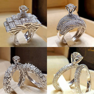 2Pcs Bridal Set Elegant rings for Women Sliver