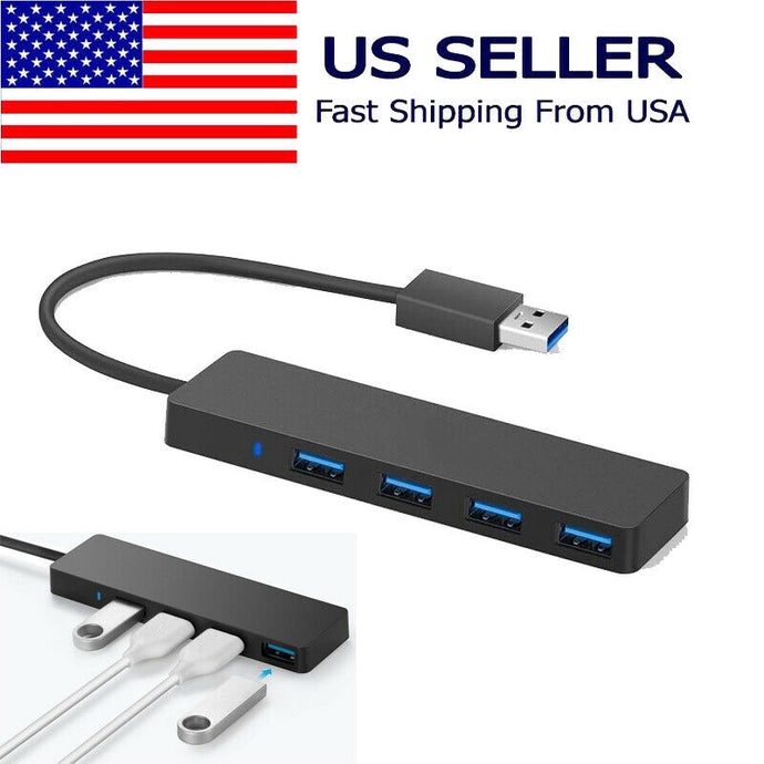 USB 3.0 Hub 4-Port Adapter Charger Data SLIM Super Speed PC Mac Laptop Desktop