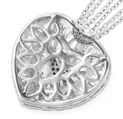 White Cubic Zirconia CZ Triple Strand Valentine Heart Chain Pendant