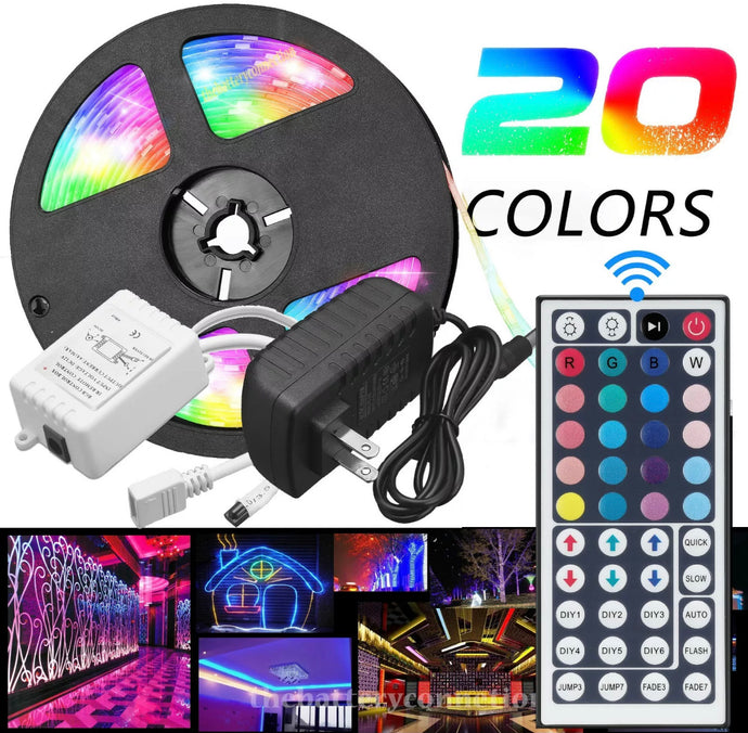 5M RGB 5050 Waterproof LED Strip light SMD 44 Key Remote 12V US