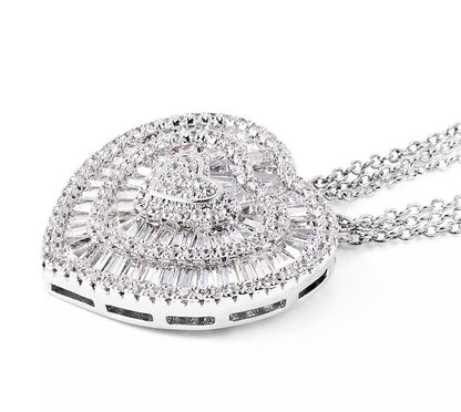 White Cubic Zirconia CZ Triple Strand Valentine Heart Chain Pendant